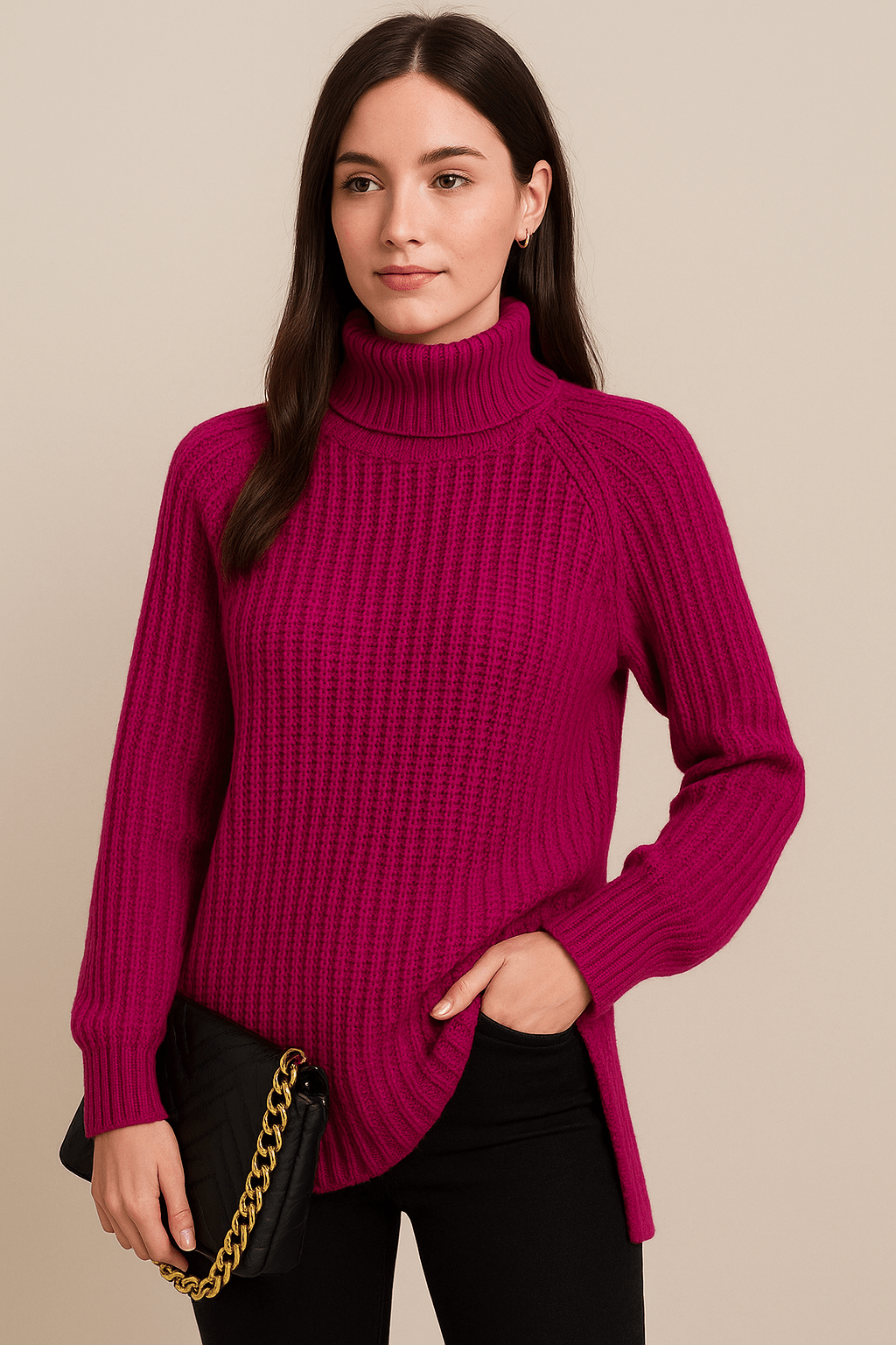 Ashford | Elsie – Ribbed Knit Slit Sweater – Green – S - Ashford London Clothing