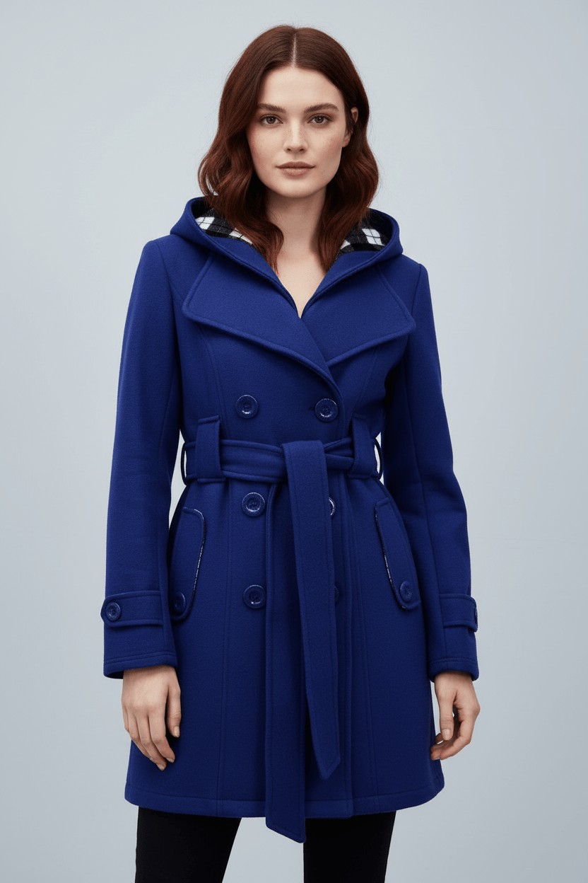 Ashford | Hermione – Women’s Wool Blend Double - Breasted Hooded Coat with Belted Waist - Ashford London Clothing