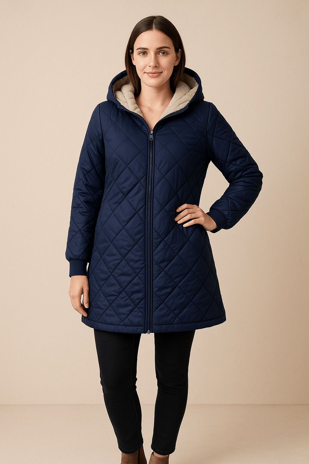 Ashford | Aila – Women’s Diamond Quilted Mid - Thigh Coat with Reversible Hood - Ashford London Clothing