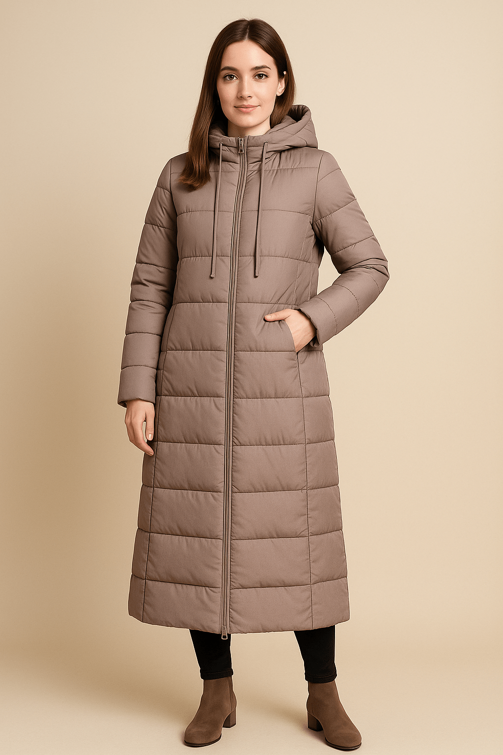Ashford | Anja – Women’s Long Quilted Puffer Coat with High Collar and Full Zip - Ashford London Clothing