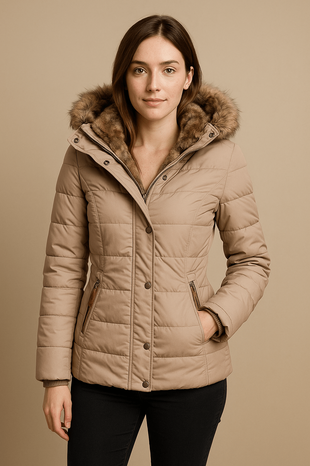 Ashford | Blake – Women’s Fitted Quilted Puffer Jacket with Faux Fur Hood - Ashford London Clothing