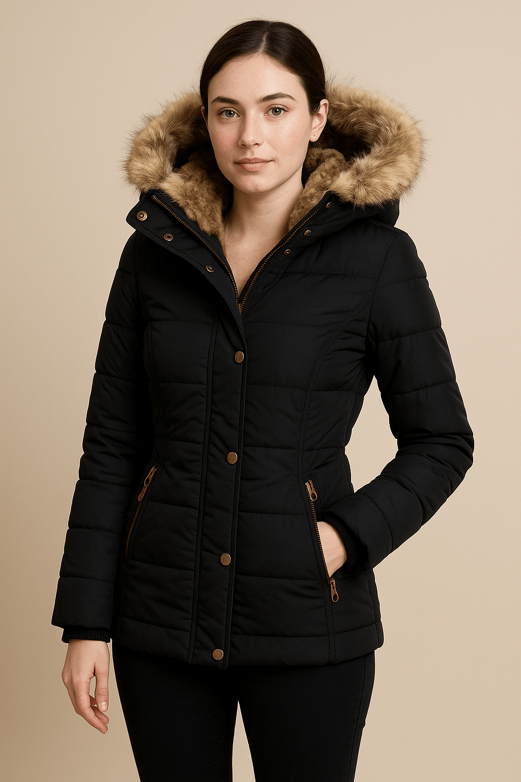 Ashford | Blake – Women’s Fitted Quilted Puffer Jacket with Faux Fur Hood - Ashford London Clothing