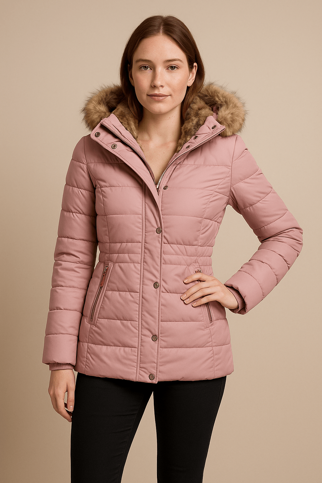 Ashford | Blake – Women’s Fitted Quilted Puffer Jacket with Faux Fur Hood - Ashford London Clothing