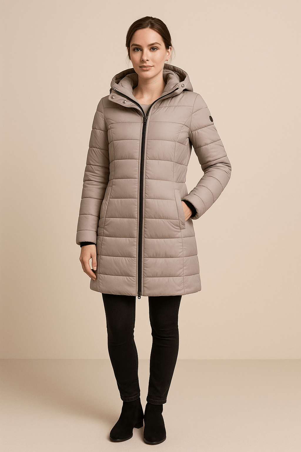 Ashford | Callie – Women’s Long Quilted Padded Coat with Hood and Two - Way Zipper - Ashford London Clothing