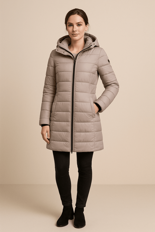 Ashford | Callie – Women’s Long Quilted Padded Coat with Hood and Two - Way Zipper - Ashford London Clothing