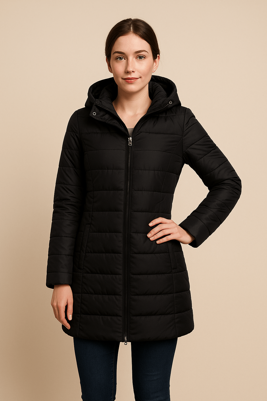 Ashford | Callie – Women’s Long Quilted Padded Coat with Hood and Two - Way Zipper - Ashford London Clothing