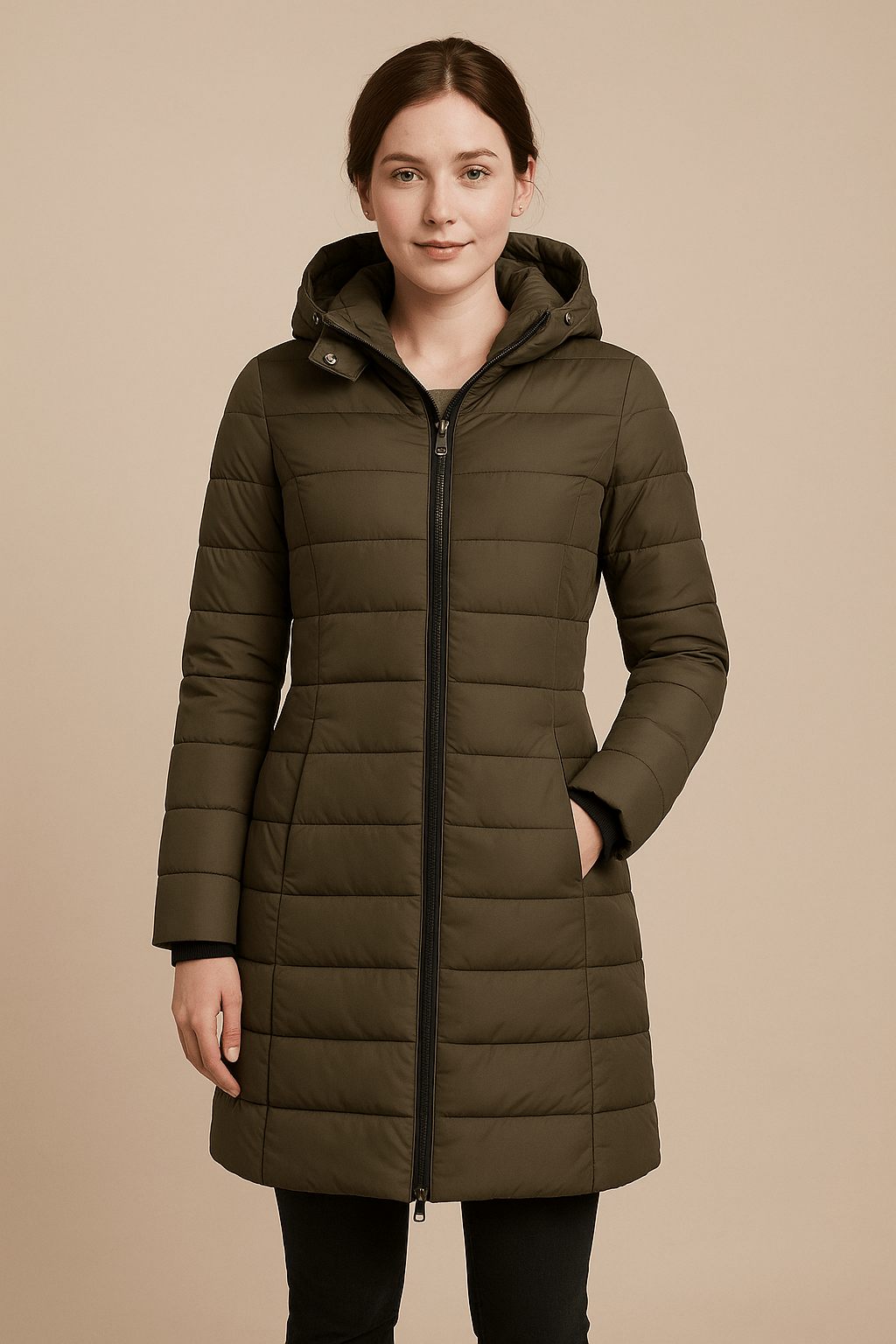 Ashford | Callie – Women’s Long Quilted Padded Coat with Hood and Two - Way Zipper - Ashford London Clothing