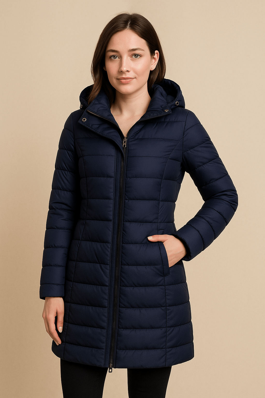 Ashford | Callie – Women’s Long Quilted Padded Coat with Hood and Two - Way Zipper - Ashford London Clothing
