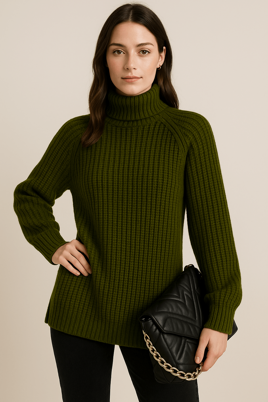 Ashford | Elsie – Ribbed Knit Slit Sweater – Green – S - Ashford London Clothing