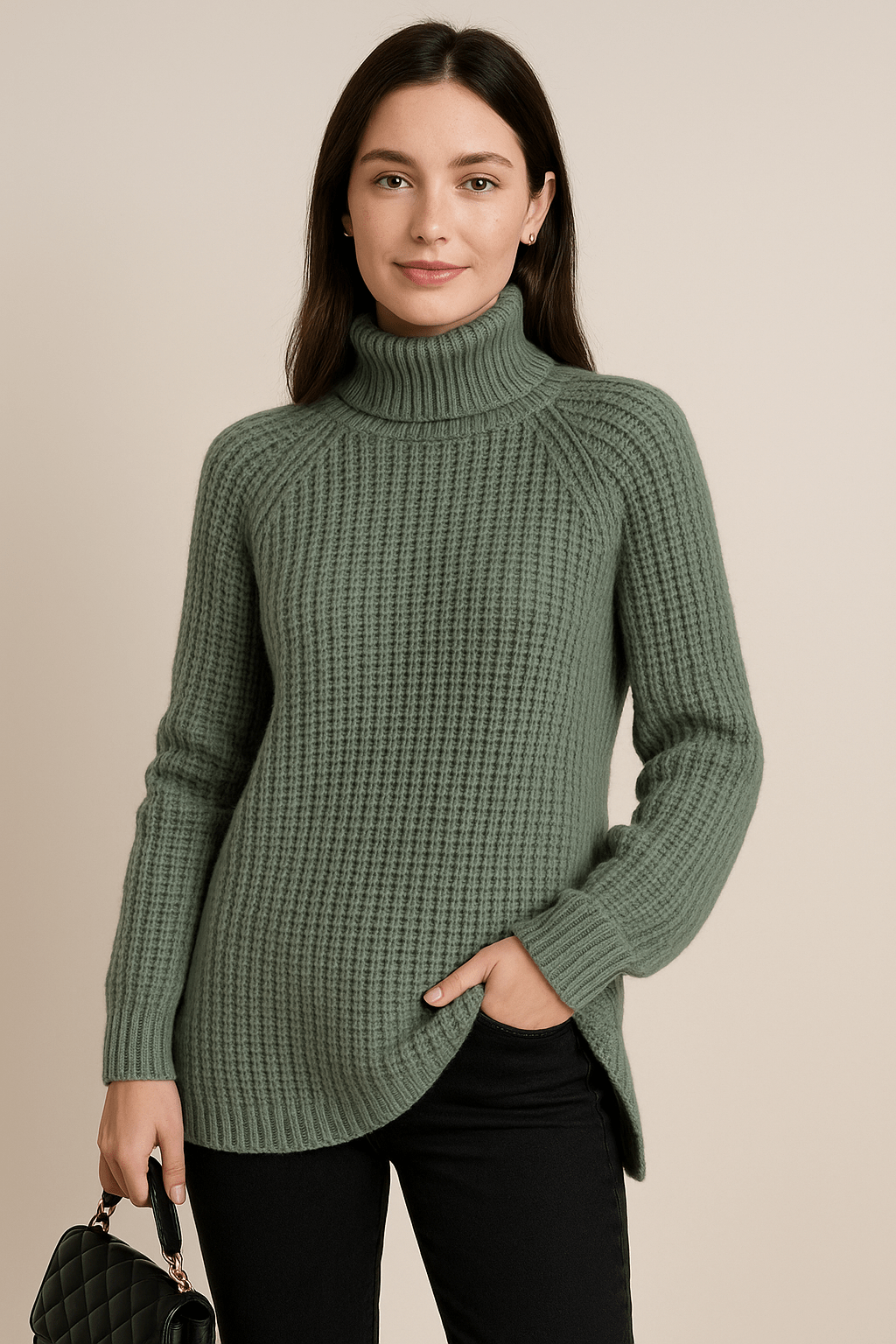 Ashford | Elsie – Ribbed Knit Slit Sweater – Green – S - Ashford London Clothing