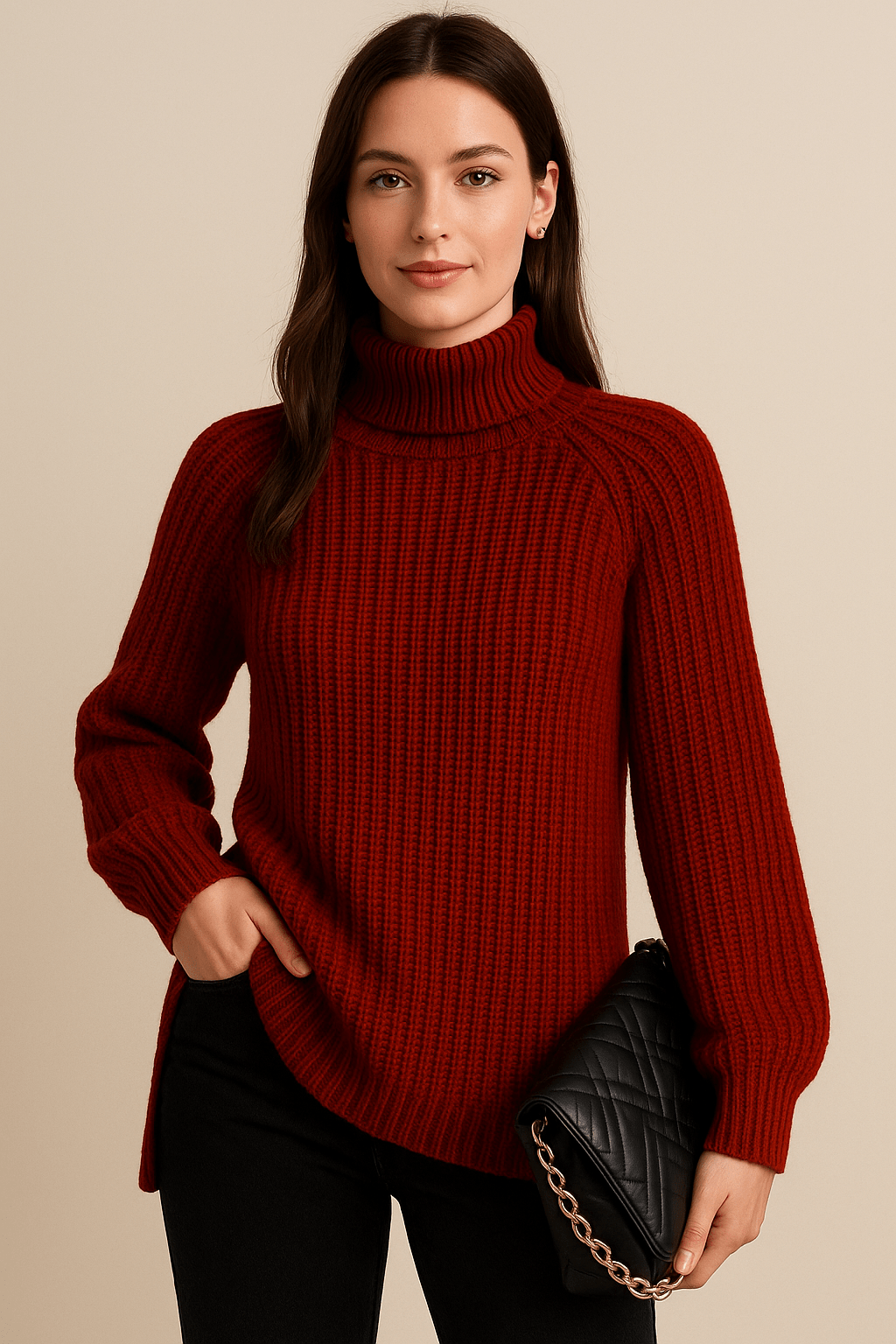 Ashford | Elsie – Ribbed Knit Slit Sweater – Green – S - Ashford London Clothing