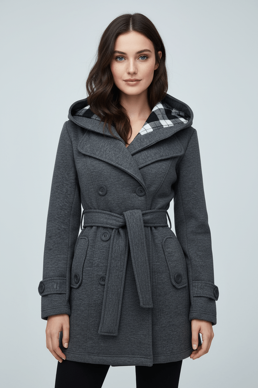 Ashford | Hermione – Women’s Wool Blend Double - Breasted Hooded Coat with Belted Waist - Ashford London Clothing