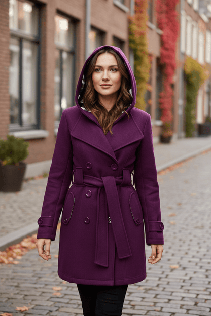 Ashford | Hermione – Women’s Wool Blend Double-Breasted Hooded Coat with Belted Waist