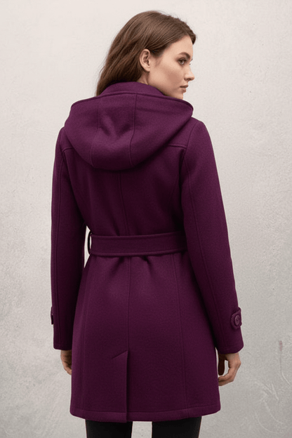 Ashford | Hermione – Women’s Wool Blend Double-Breasted Hooded Coat with Belted Waist