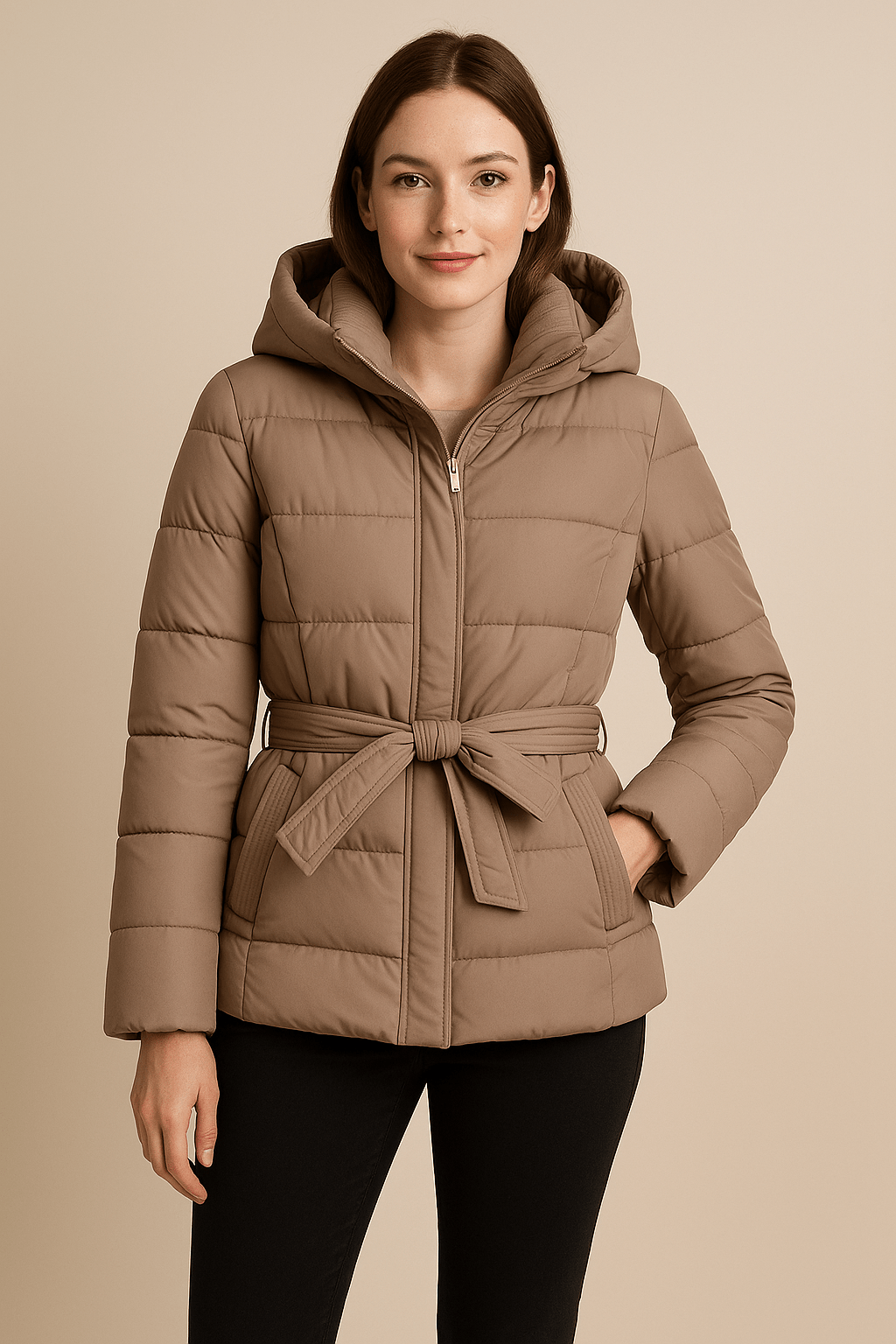 Ashford | Indie – Women’s Slim Fit Quilted Padded Coat with Hood and Tie Waist - Ashford London Clothing