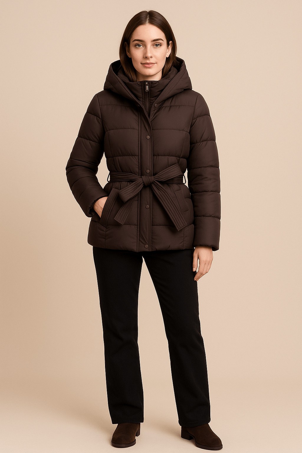 Ashford | Indie – Women’s Slim Fit Quilted Padded Coat with Hood and Tie Waist - Ashford London Clothing