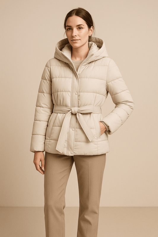 Ashford | Indie – Women’s Slim Fit Quilted Padded Coat with Hood and Tie Waist - Ashford London Clothing