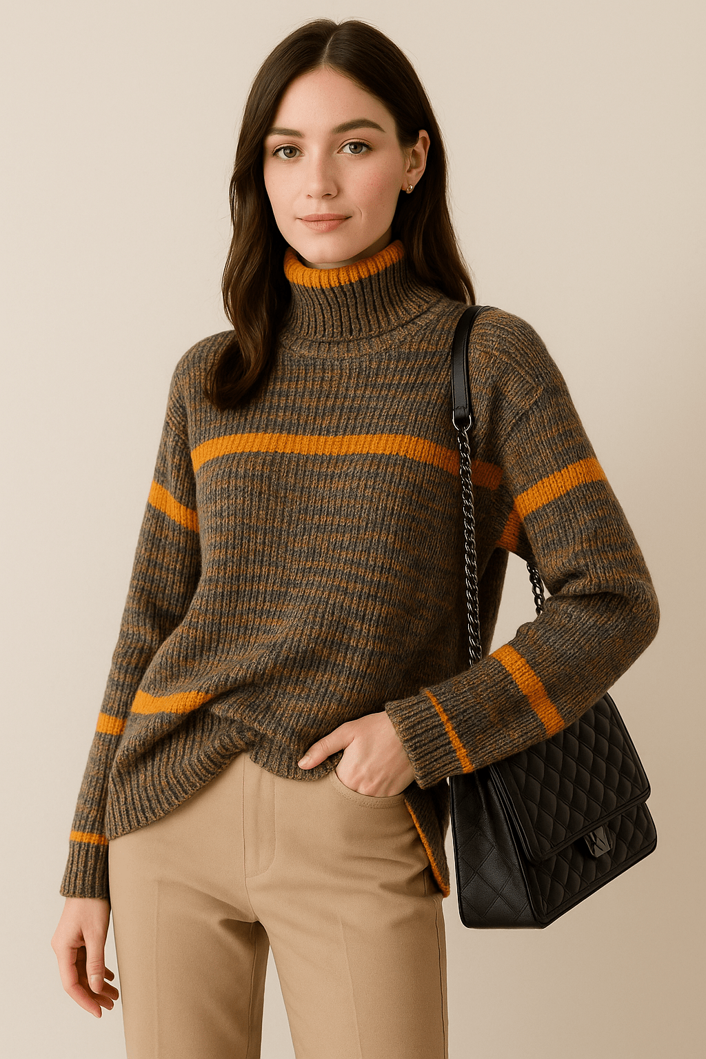 Ashford | Keira – Women’s Knitted Oversized Turtleneck Jumper – Brown - Ashford London Clothing