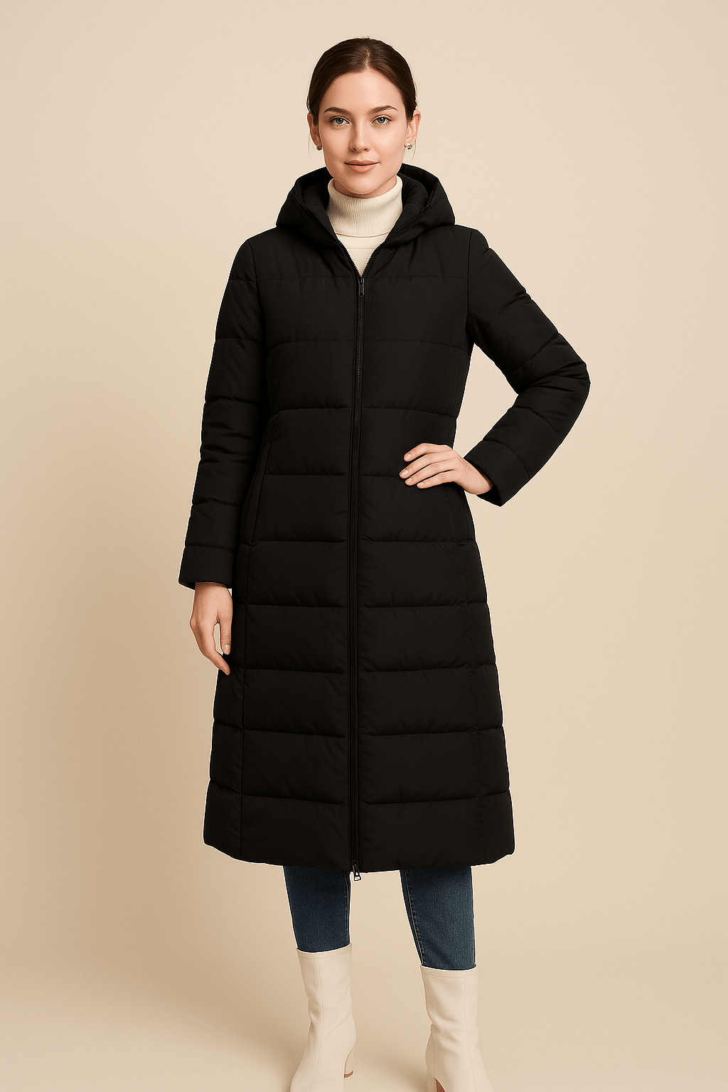 Ashford | Lana – Women’s Quilted Knee - Length Puffer Coat with Hood - Ashford London Clothing