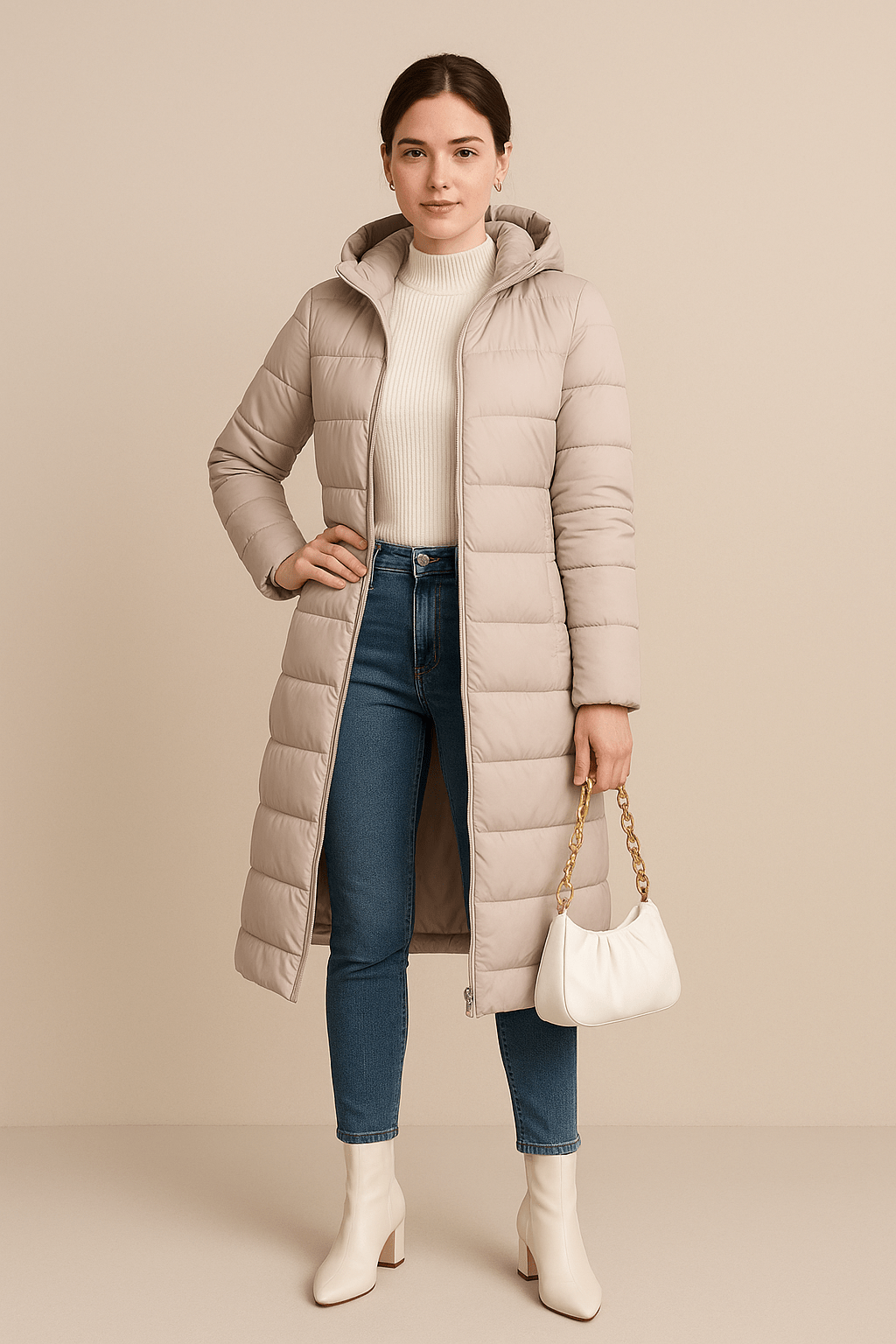Ashford | Lana – Women’s Quilted Knee - Length Puffer Coat with Hood - Ashford London Clothing