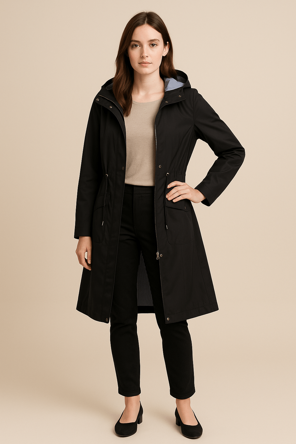 Ashford | Nala – Women’s Long Water - Resistant Hooded Jacket with Adjustable Waist - Ashford London Clothing