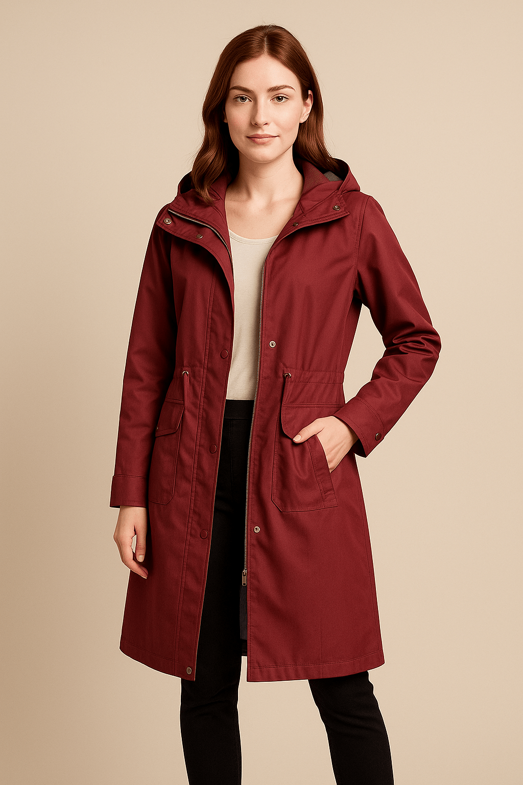 Ashford | Nala – Women’s Long Water - Resistant Hooded Jacket with Adjustable Waist - Ashford London Clothing