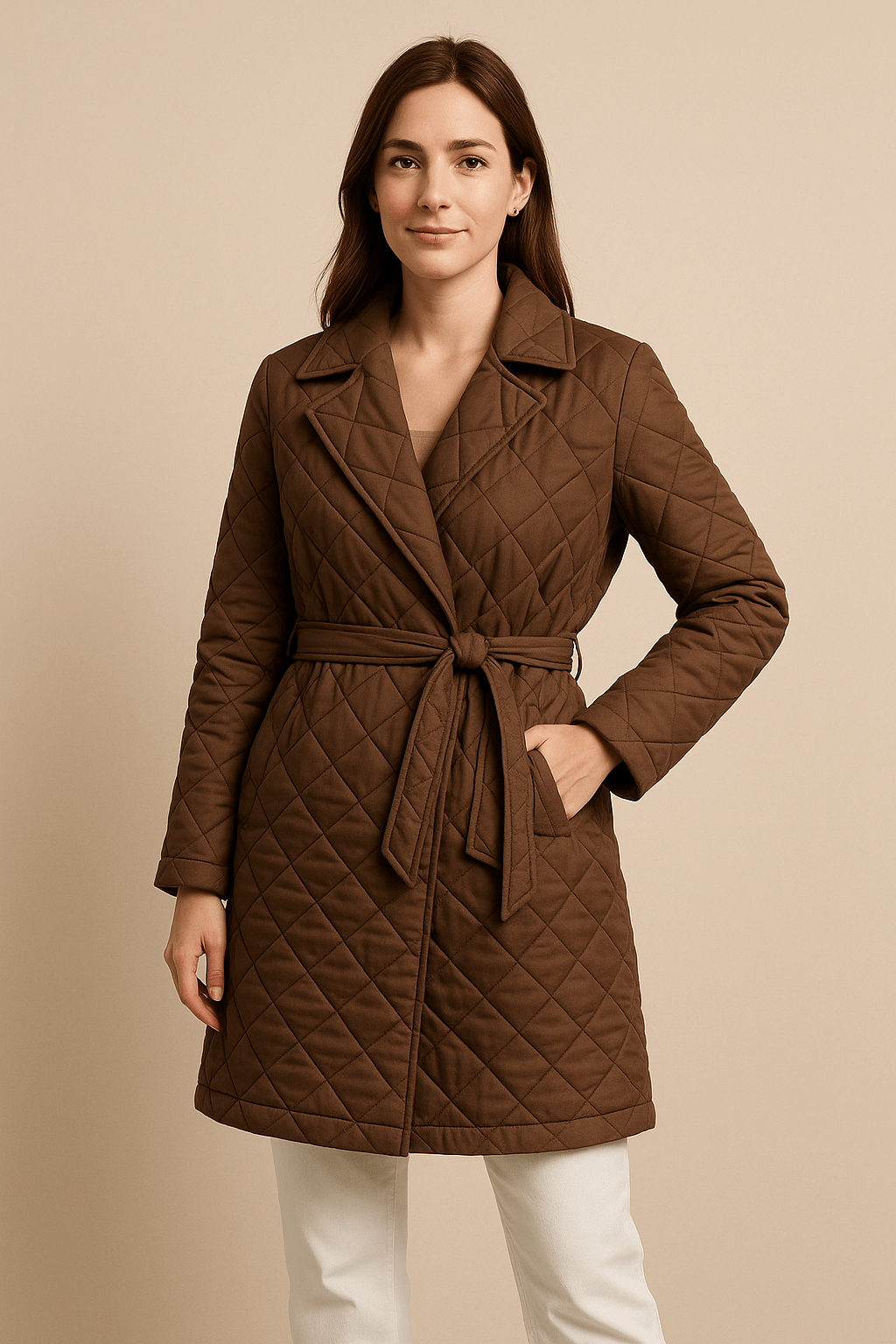 Ashford | Nova – Women’s Diamond Quilted Mid - Length Belted Coat with Notched Lapel - Ashford London Clothing