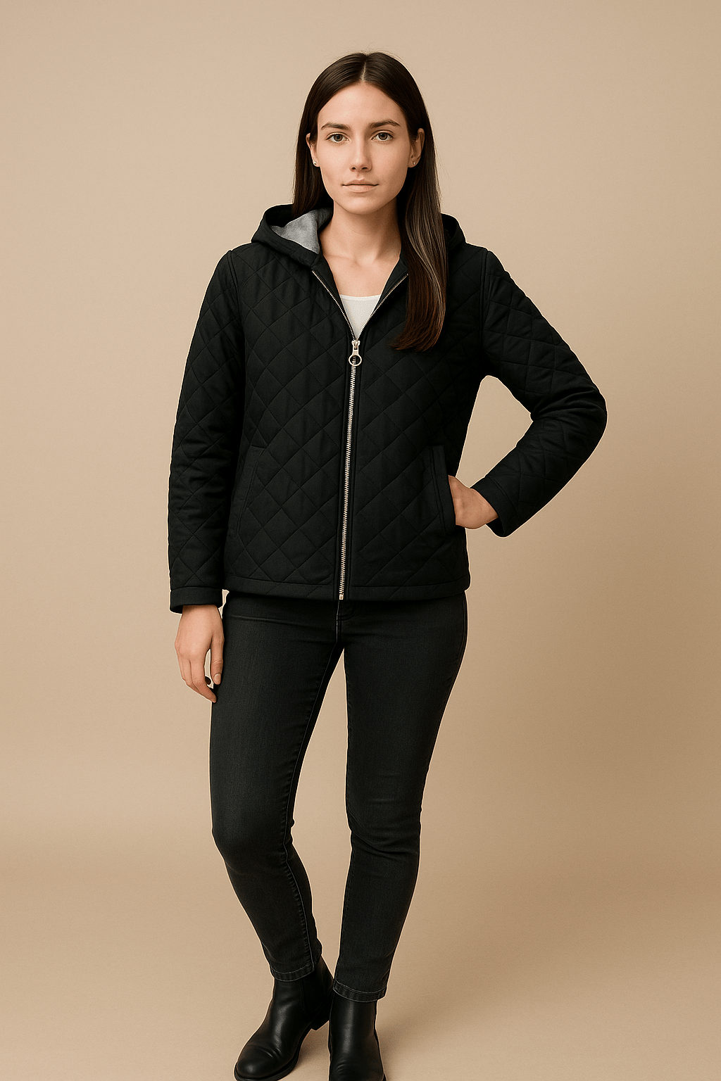 Ashford | Sage – Women’s Relaxed Fit Diamond Quilted Hooded Jacket with Zip Front - Ashford London Clothing