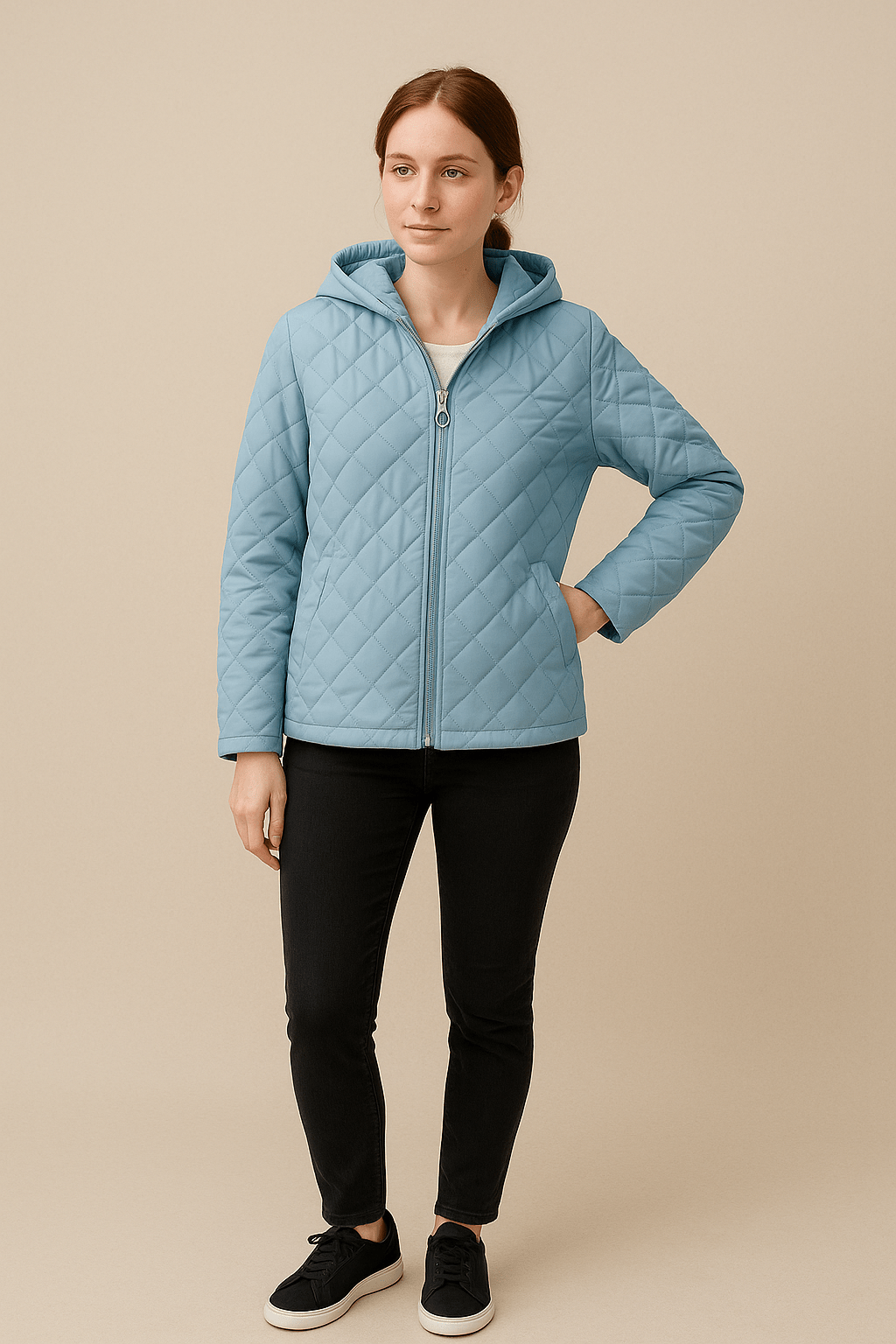 Ashford | Sage – Women’s Relaxed Fit Diamond Quilted Hooded Jacket with Zip Front - Ashford London Clothing