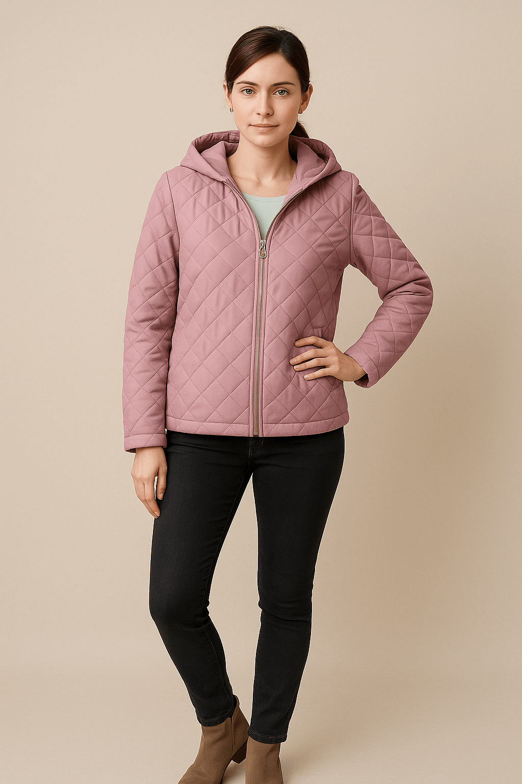 Ashford | Sage – Women’s Relaxed Fit Diamond Quilted Hooded Jacket with Zip Front - Ashford London Clothing