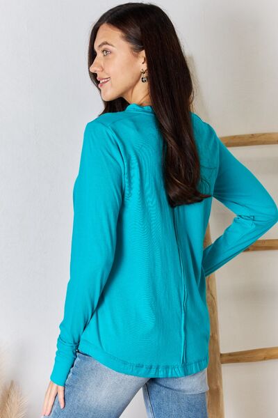 Zenana Exposed Seam Thumbhole Long Sleeve Top